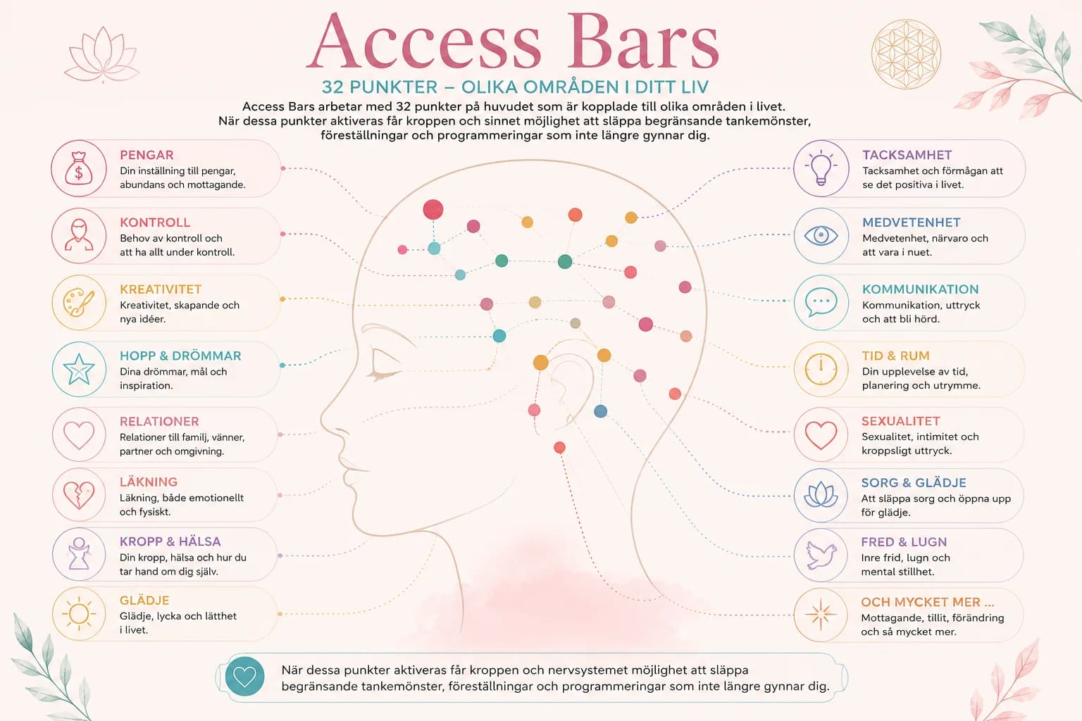 Access Bars 32 punkter diagram – Olika områden i ditt liv