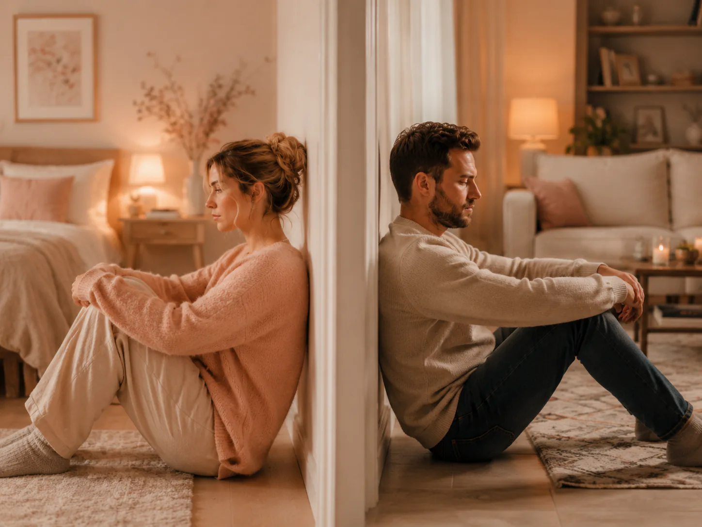 Par som sitter på varsin sida av en vägg under en separation